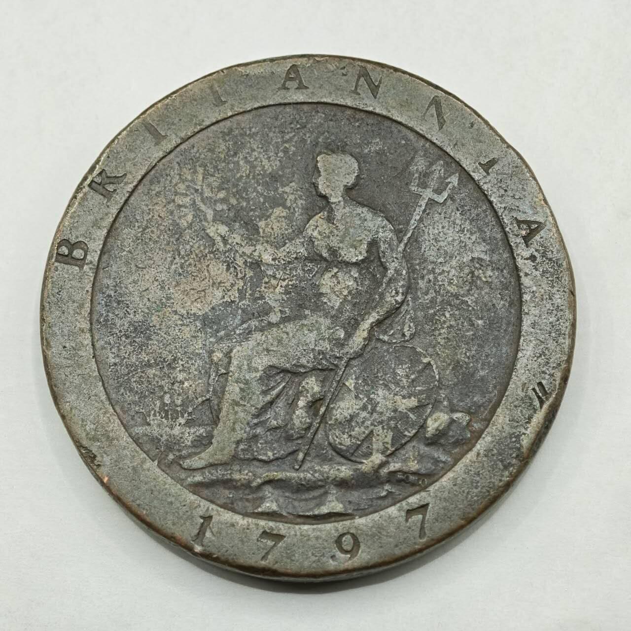 【淘币小摊】限时拍第七百八十四拍  老铜币场  满百包邮可预留两周  周一统一发货  英国1797年乔治三世一便士车轮铜币