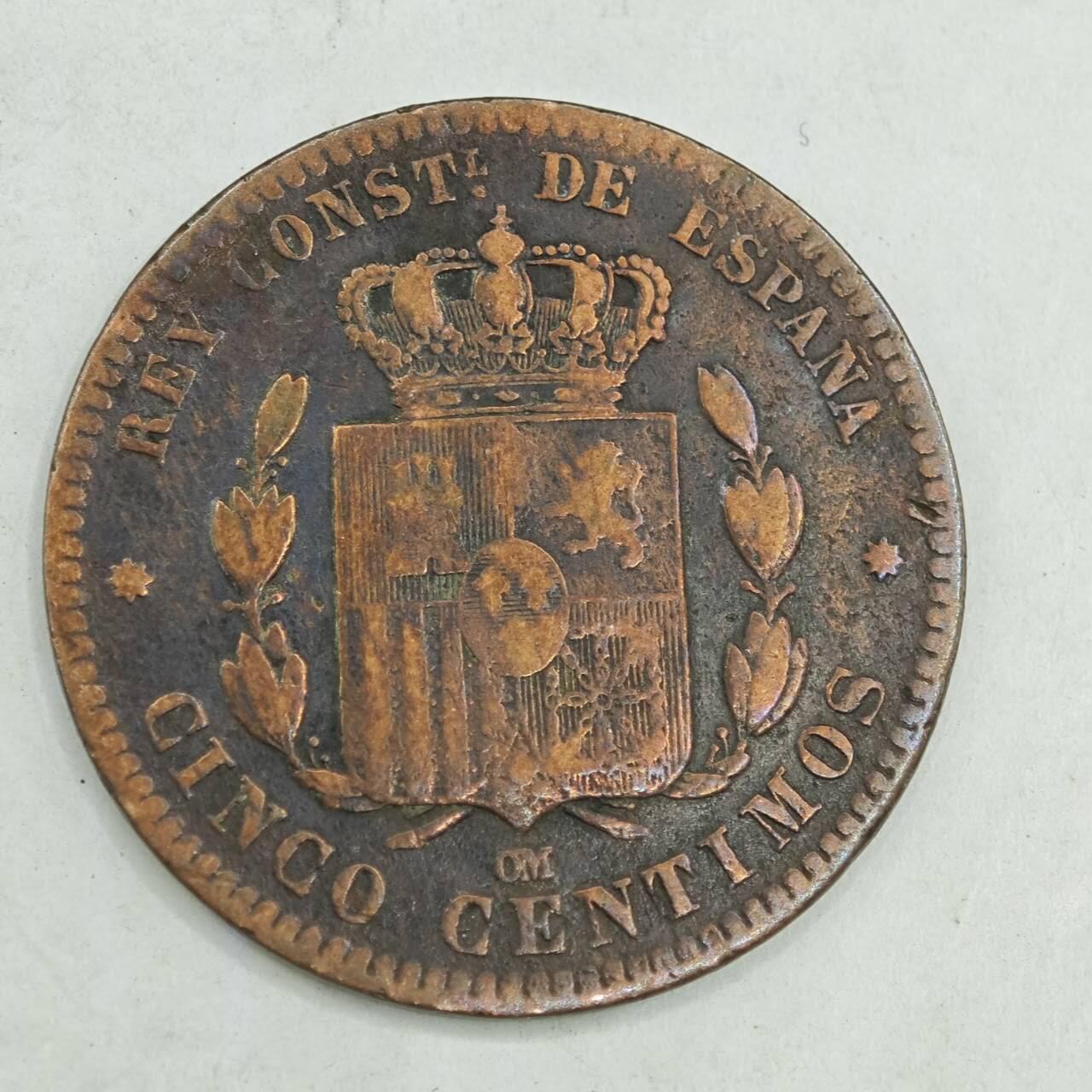 【淘币小摊】限时拍第七百八十四拍  老铜币场  满百包邮可预留两周  周一统一发货  西班牙1878年5分铜币