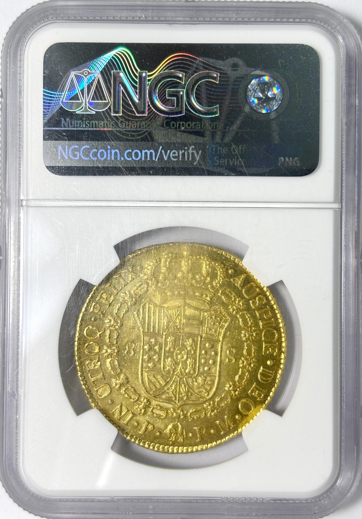 【雨安】【世界币章112-113期】周五/周六 两场连拍 2025-11-01 周六 19:30 保真 8秒倒数自动落锤 高效拍卖 [金币] Spanish Colombia 西属哥伦比亚 斐迪南七世 8埃斯库多 1819年 NGC-UNC