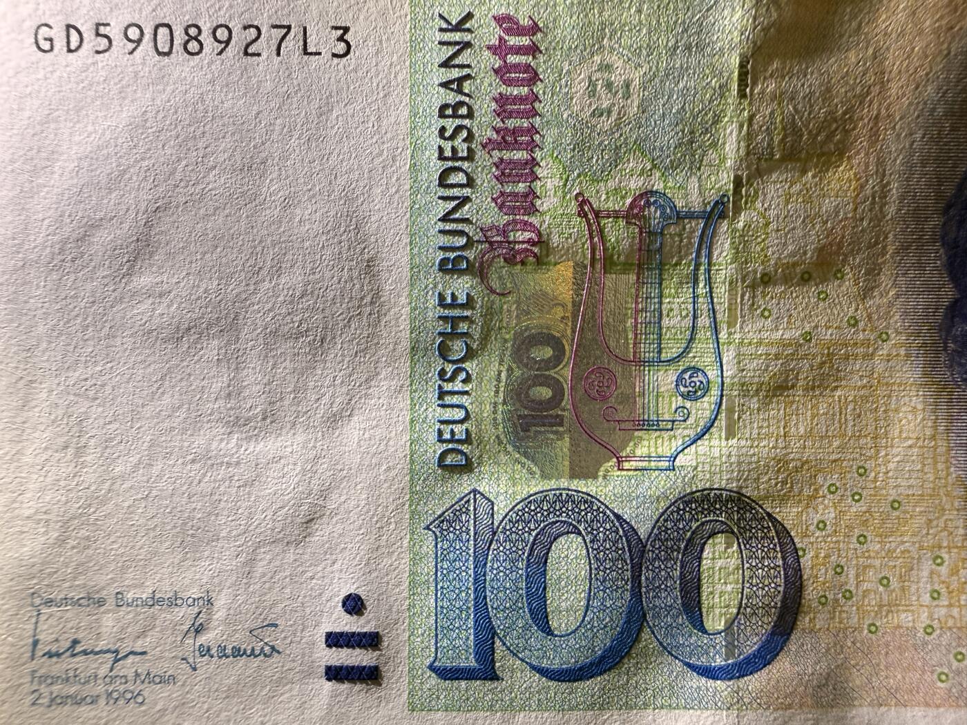 《艾美收藏》第218期-11.2周日外币荟萃 德国100马克 UNC 1996年 全息版克拉拉 无4