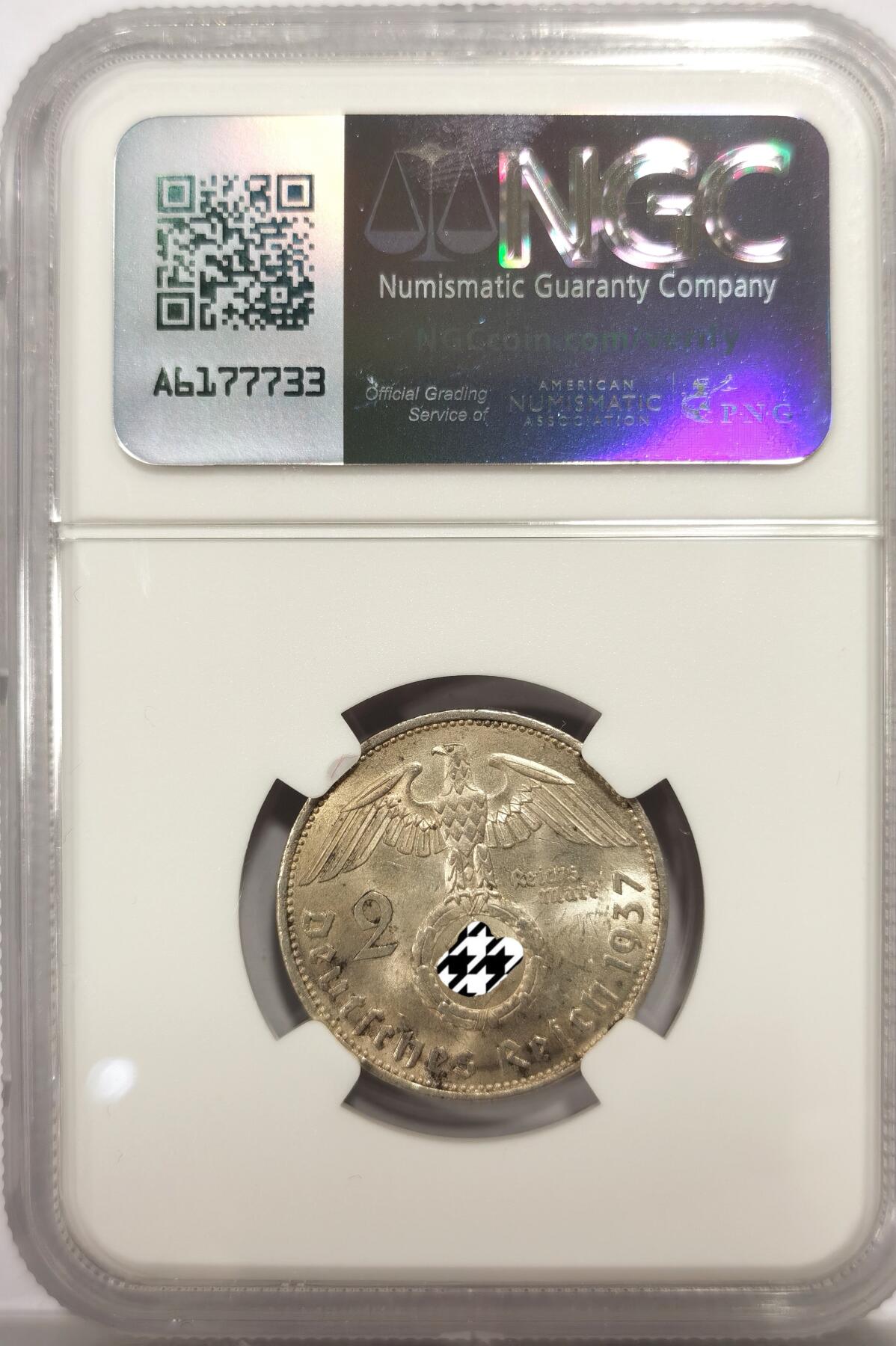 博洋堂世界钱币拍卖第144期（全场包邮） NGC MS63 德三1937年万字兴登堡2马克，经典入门品种，底板霜光丝滑，光感细节都很好，低评状态。63中的佼佼者