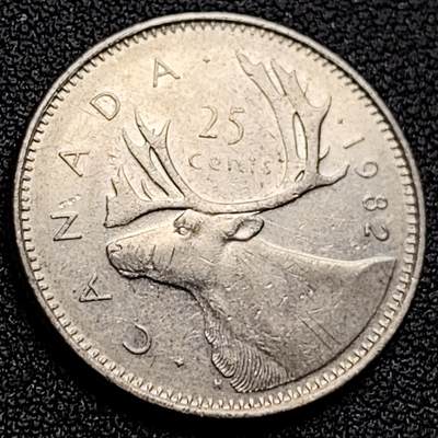 泉币菌-第122场-精品福利场 - 高币值 加拿大1982年1/4加拿大元 伊丽莎白二世 驯鹿 24mm 