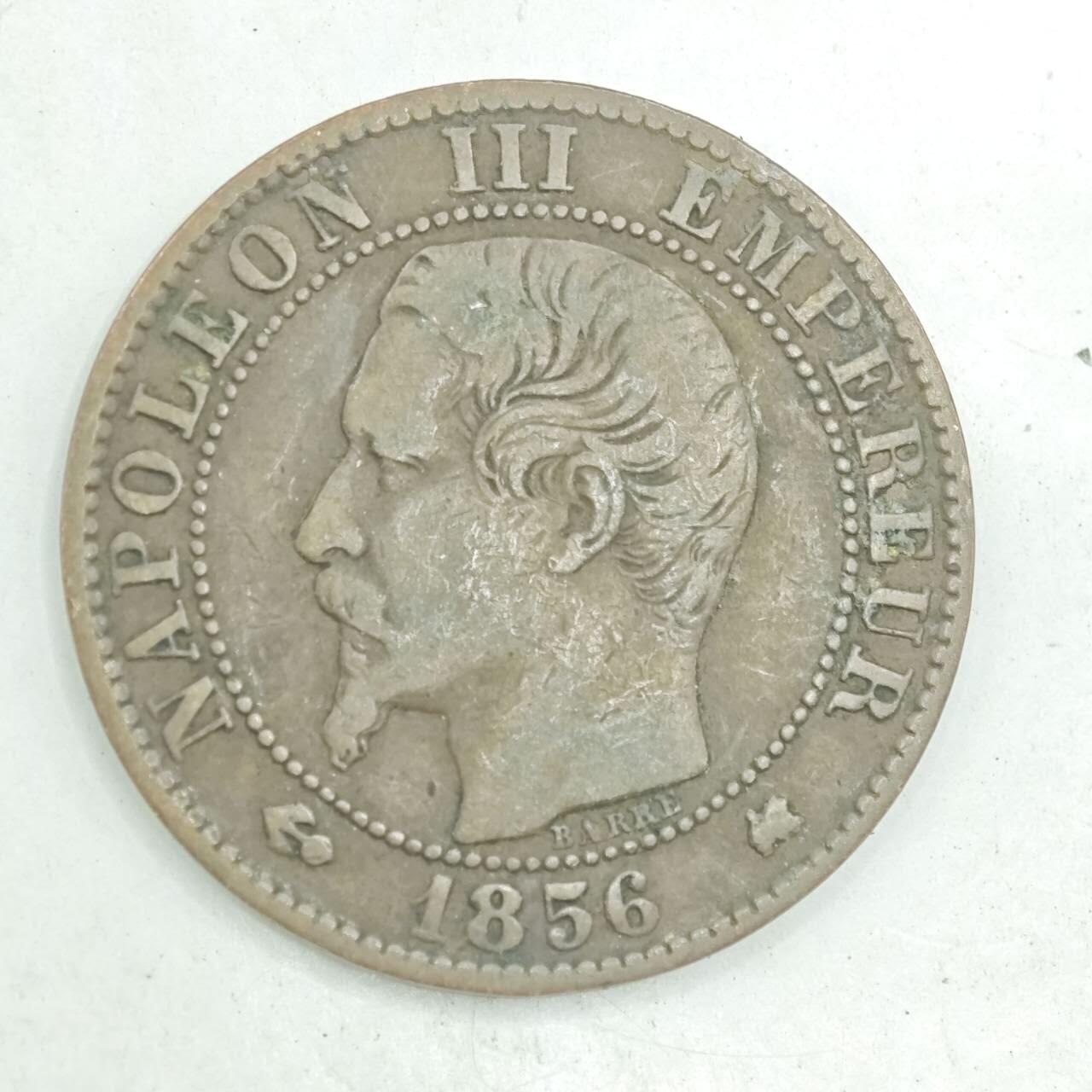 【淘币小摊】限时拍第七百八十四拍  老铜币场  满百包邮可预留两周  周一统一发货  法国1856年拿破仑三世5分铜币