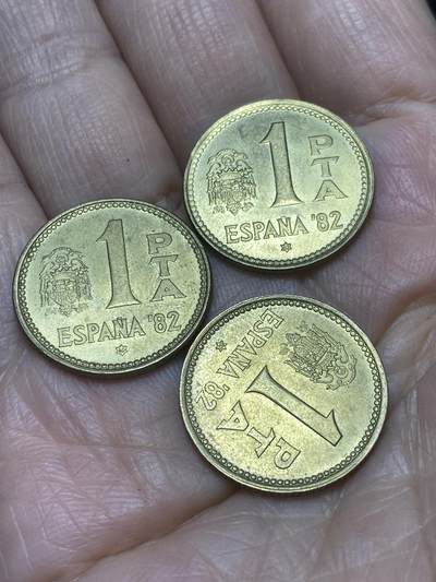2025年第一百二十场(总第一百四十六场）外国好品散币(免佣金) - 好品–西班牙🇪🇸1980年1比塞塔3枚(1982年世界杯纪念币)