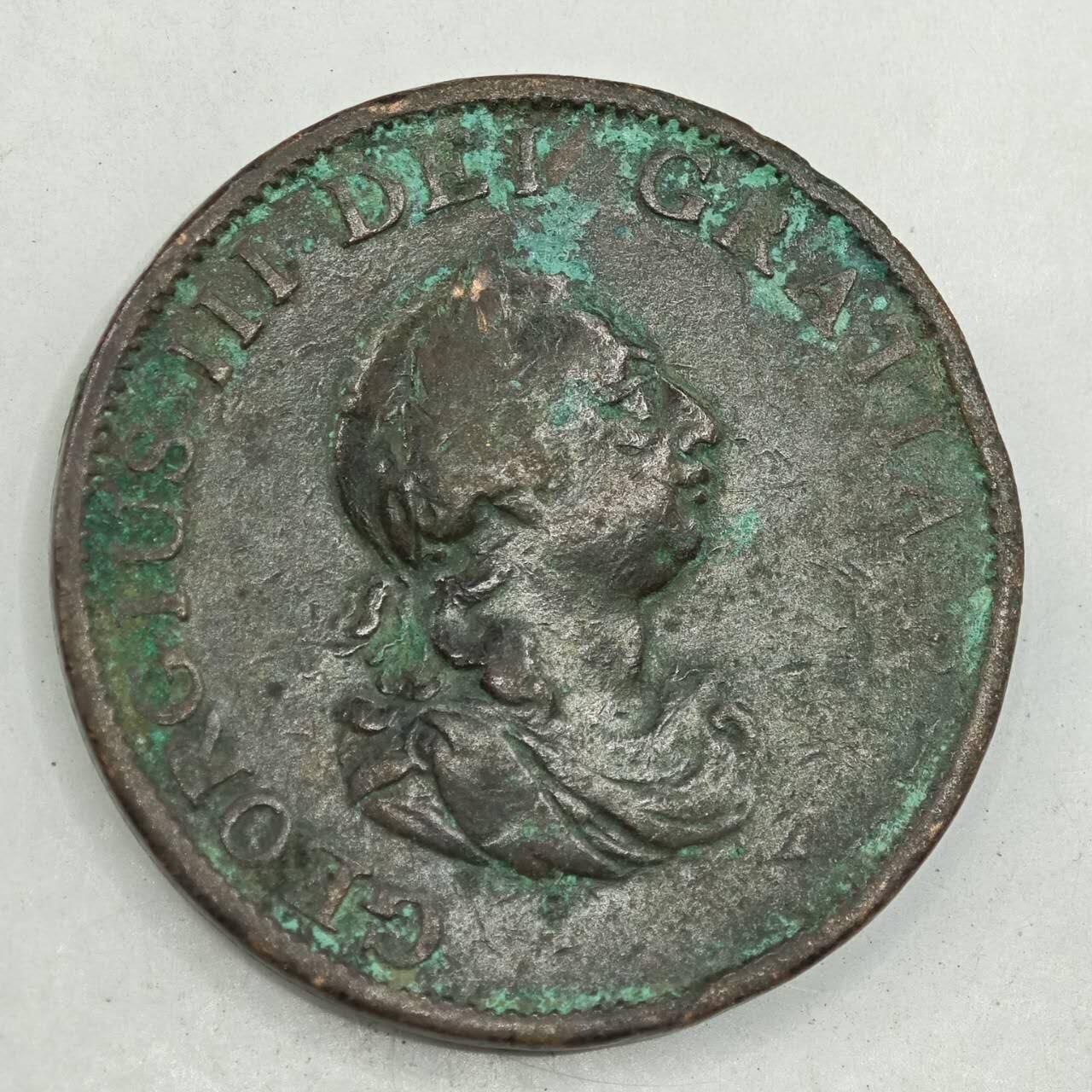 【淘币小摊】限时拍第七百八十四拍  老铜币场  满百包邮可预留两周  周一统一发货  英国1799年乔治三世半便士铜币