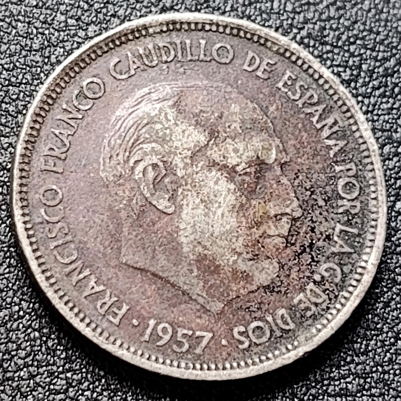 泉币菌-第121场-精品福利场 西班牙 25比塞塔硬币 27mm 独裁者 弗朗哥