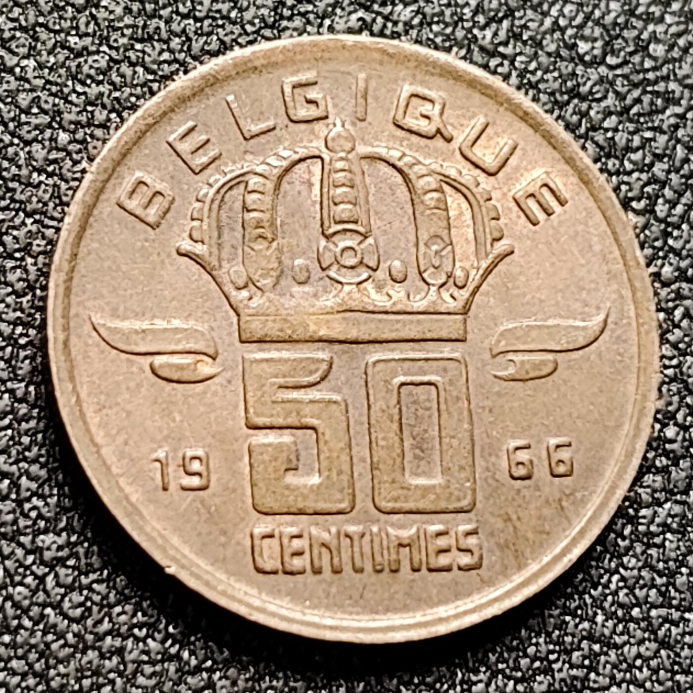 泉币菌-第121场-精品福利场 比利时硬币50分 老矿工 1966年  19mm红铜 