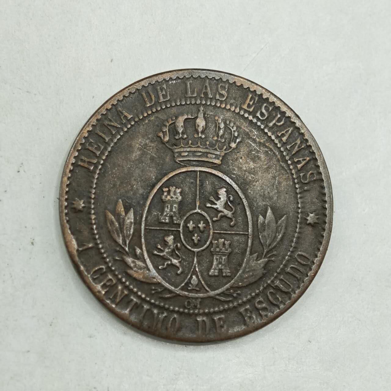 【淘币小摊】限时拍第七百八十四拍  老铜币场  满百包邮可预留两周  周一统一发货  西班牙1868年伊莎贝拉二世一分铜币