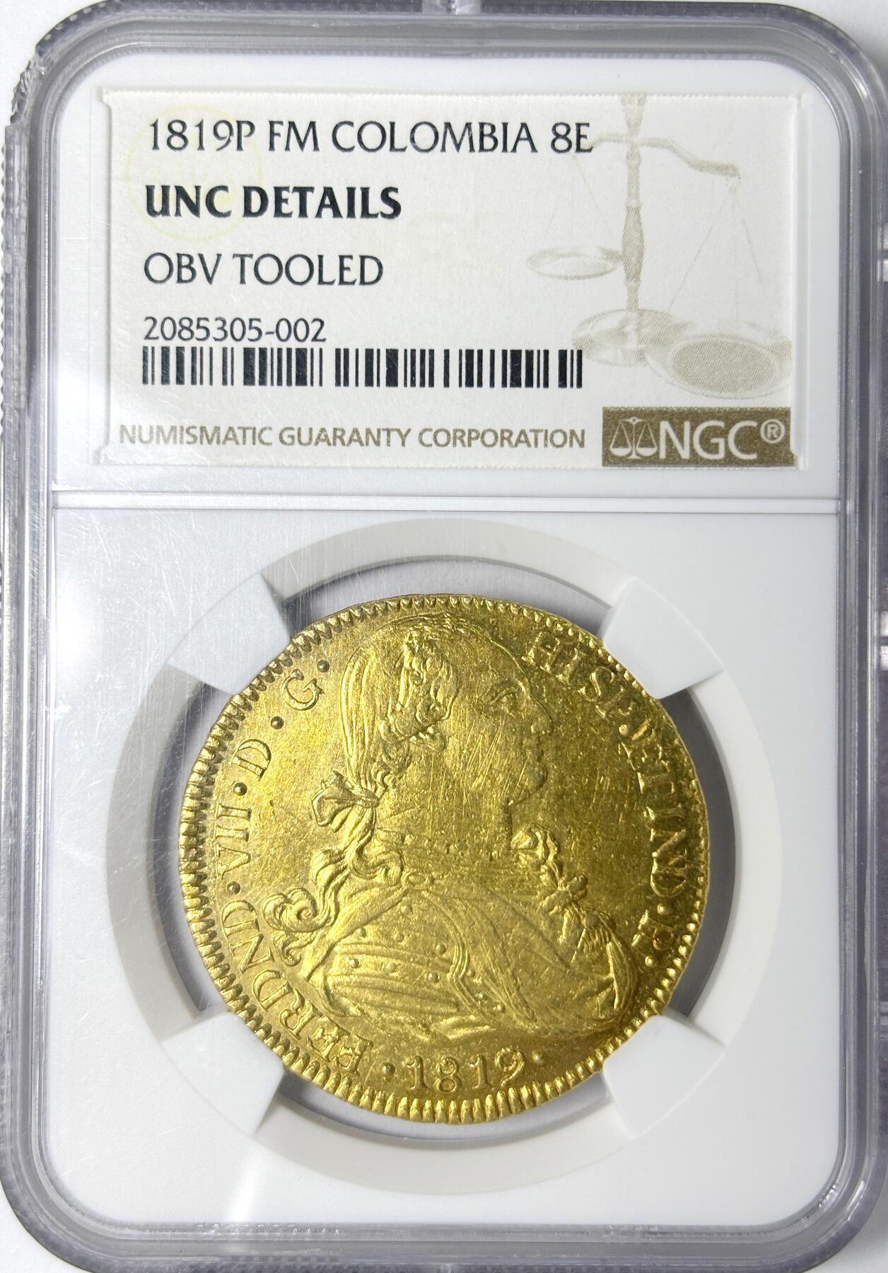 【雨安】【世界币章112-113期】周五/周六 两场连拍 2025-11-01 周六 19:30 保真 8秒倒数自动落锤 高效拍卖 [金币] Spanish Colombia 西属哥伦比亚 斐迪南七世 8埃斯库多 1819年 NGC-UNC