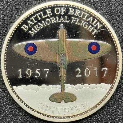 ＜小葵钱铺＞第64期·克朗币·套币·银币场·满200包邮，不寄存·3号发货 - 〈发行量9500〉根西岛2017年不列颠空战纪念飞行60周年·飓风战斗机50便士彩色克朗型精制纪念币
