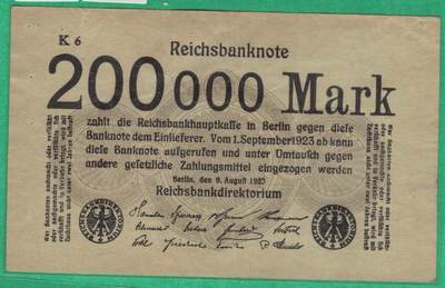 德国1923年200000(20万)马克 P-100 左上角有序列号版(较少) 实物图 八五品 - 德国1923年200000(20万)马克 P-100 左上角有序列号版(较少) 实物图 八五品