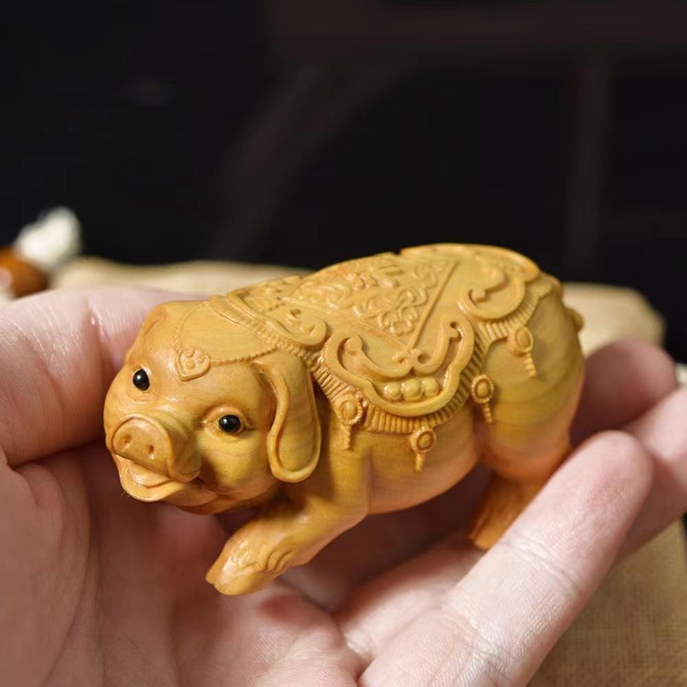 听雨轩（14）木雕 崖柏木雕刻生肖猪福喜可爱手把件 7cm