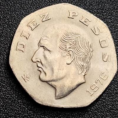 泉币菌-第123场-精品福利场(115场之后的本周末发货，感谢理解) - 原光极美 墨西哥1976年10比索 国父伊达尔哥 七边形 厚版 铜镍币 30.5mm