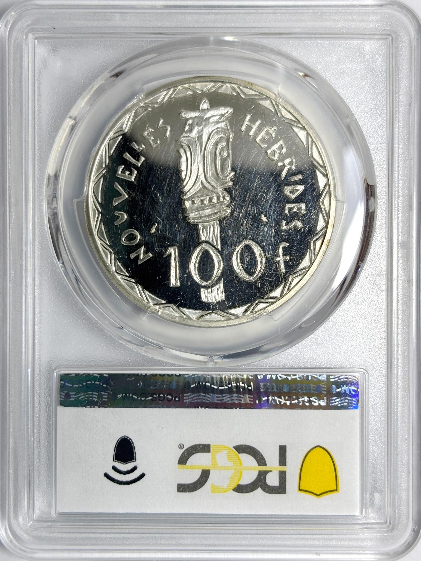 【雨安】【世界币章112-113期】周五/周六 两场连拍 2025-11-01 周六 19:30 保真 8秒倒数自动落锤 高效拍卖 [评级样币] New Hebrides 新赫布里底群岛 100法郎 1966年 样币 银样 PCGS-SP63