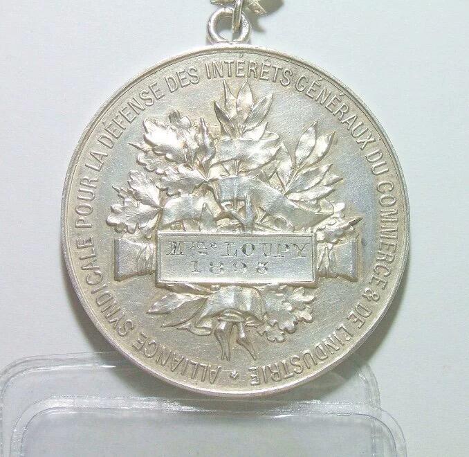 【银】法国1893年 女神站像高浮雕精制大银章 42MM 22.2克