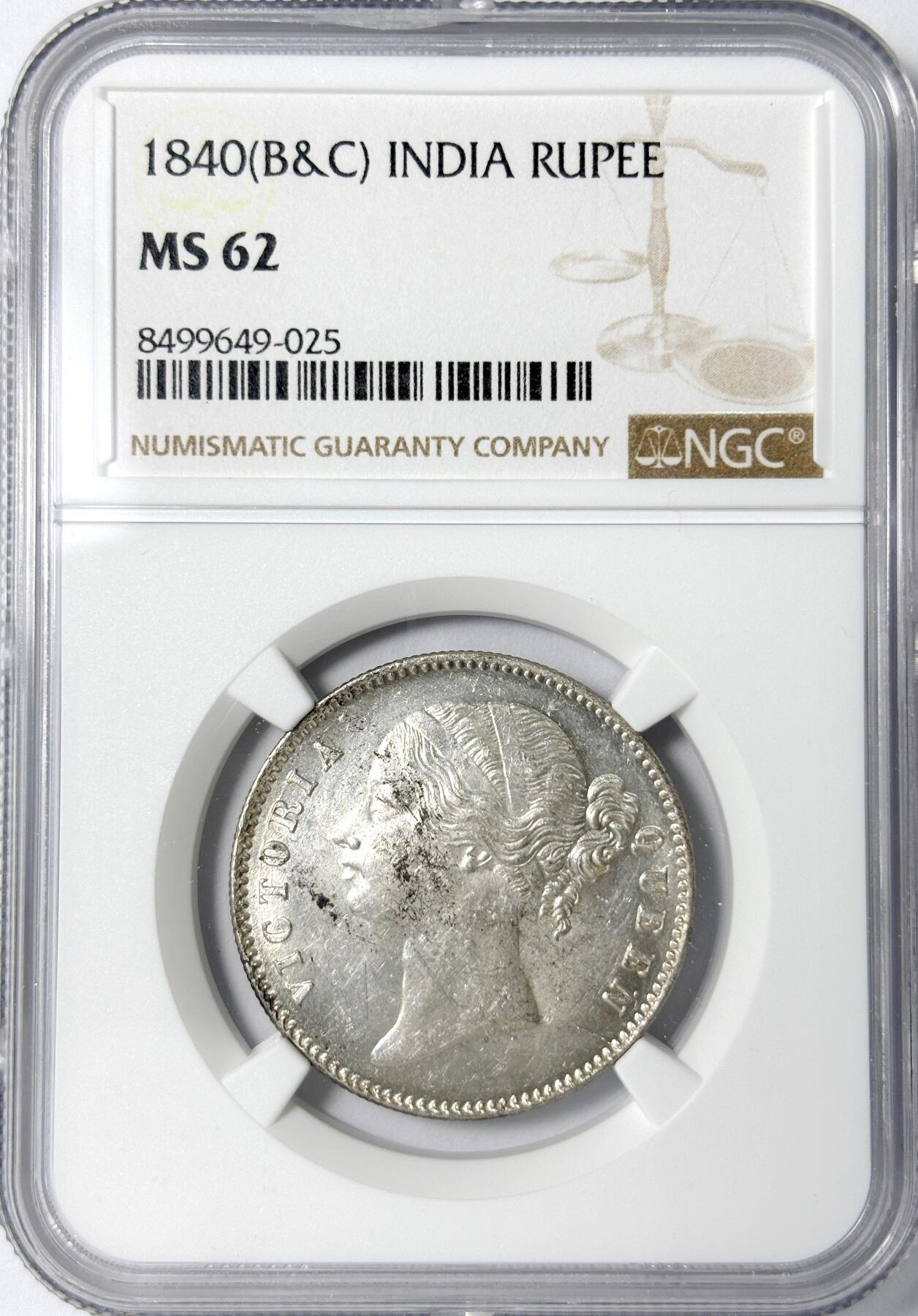 【雨安】【世界币章112-113期】周五/周六 两场连拍 2025-11-01 周六 19:30 保真 8秒倒数自动落锤 高效拍卖 [评级亚洲] India India 英属印度 1卢比 KM#0458 1840年 维多利亚 NGC-MS62