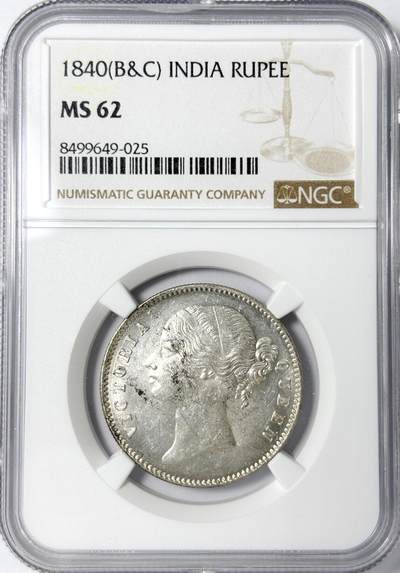 【雨安】【世界币章112-113期】周五/周六 两场连拍 2025-11-01 周六 19:30 保真 8秒倒数自动落锤 高效拍卖 - [评级亚洲] India India 英属印度 1卢比 KM#0458 1840年 维多利亚 NGC-MS62