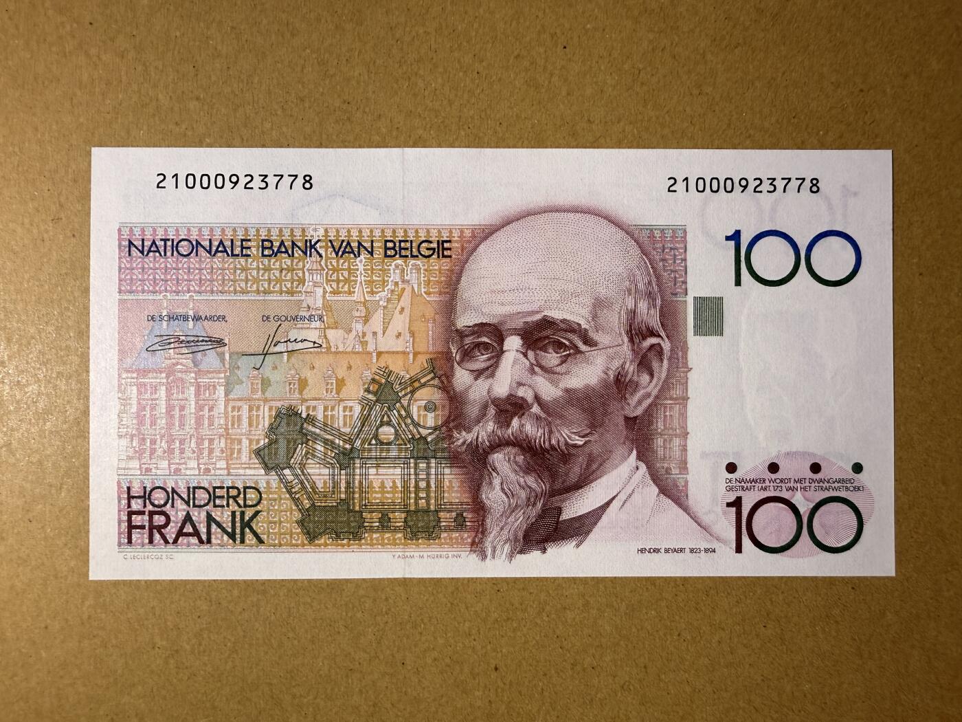 《艾美收藏》第218期-11.2周日外币荟萃 比利时100法郎 UNC 倒二版 比利时建筑师贝埃尔 无4