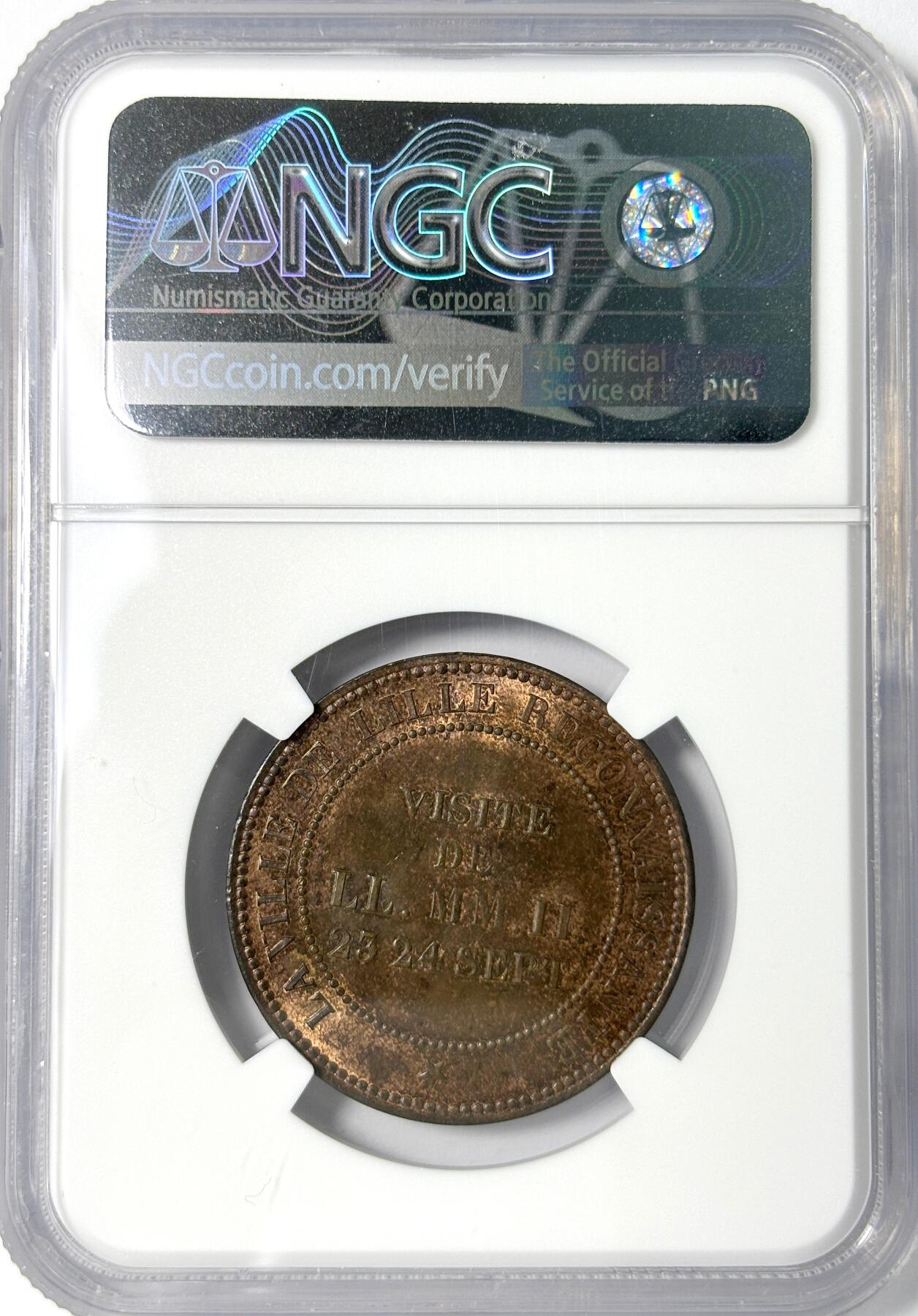 【雨安】【世界币章112-113期】周五/周六 两场连拍 2025-11-01 周六 19:30 保真 8秒倒数自动落锤 高效拍卖 [评级法国] France 法国 样币 Maz1751b 拿破仑三世 10分 1853年 NGC-MS63