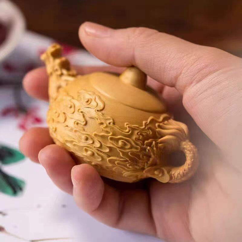 听雨轩（14）木雕 小叶黄杨木雕 祥龙把把壶文玩手把件 8cm