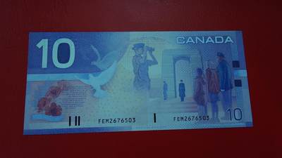 世界钱币～微拍第212期暨2025年第52期  部分库存清仓选号 - 2002年加拿大10元 初版细金属线 全新绝品尾号6503