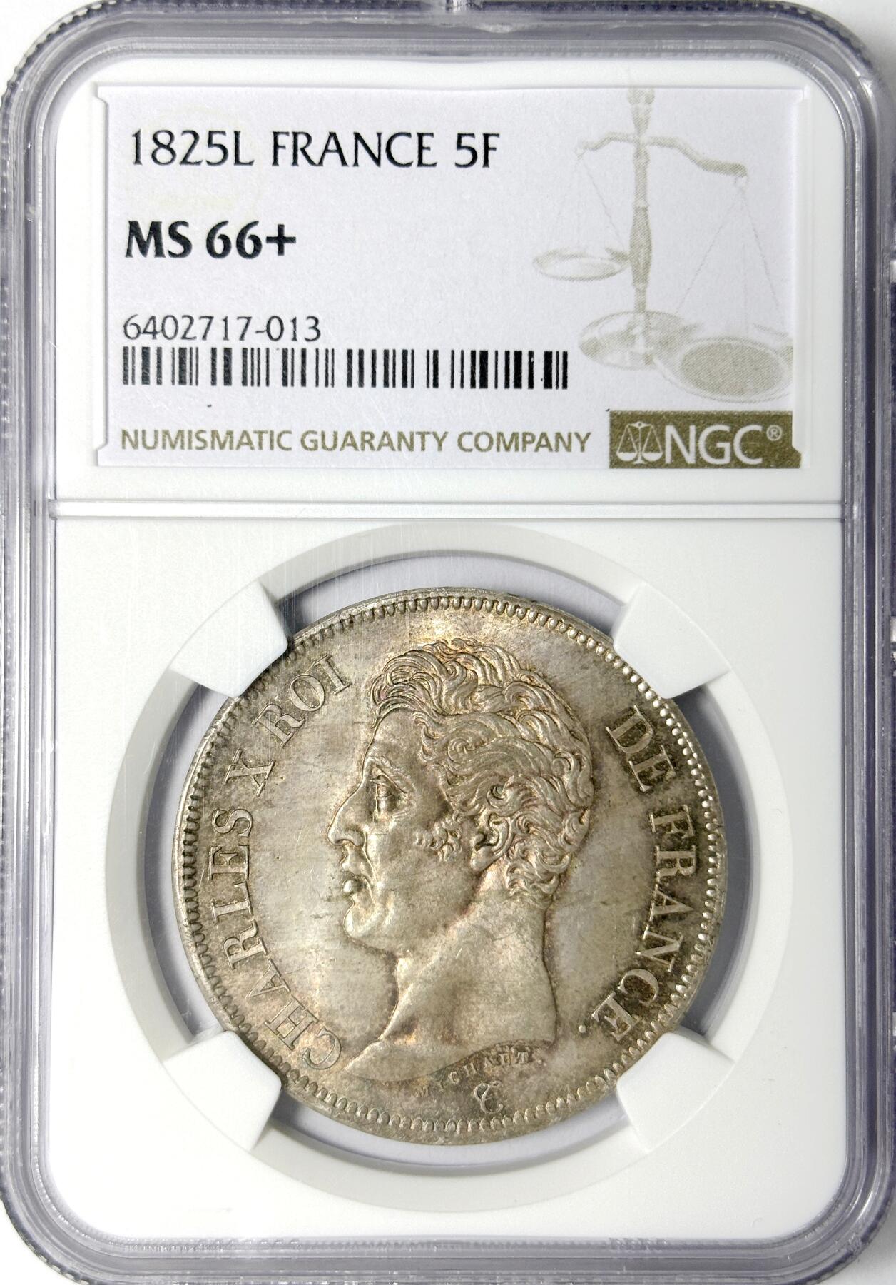 【雨安】【世界币章112-113期】周五/周六 两场连拍 2025-11-01 周六 19:30 保真 8秒倒数自动落锤 高效拍卖 [评级法国] France 法国 5法郎 KM#0720 (1824-1826) 查理十世 NGC-MS66+