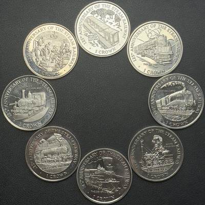 ＜小葵钱铺＞第64期·克朗币·套币·银币场·满200包邮，不寄存·3号发货 - 马恩岛1988年蒸汽铁路125周年1克朗纪念币全套