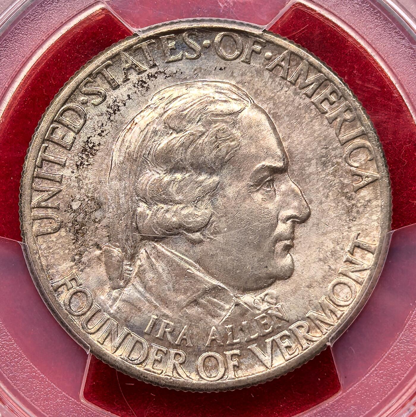 凡希社世界钱币微拍第三百十三期 1927美国佛蒙特州纪念半元PCGS-MS66，稀见品种，高分，漂亮的淡彩香槟金！