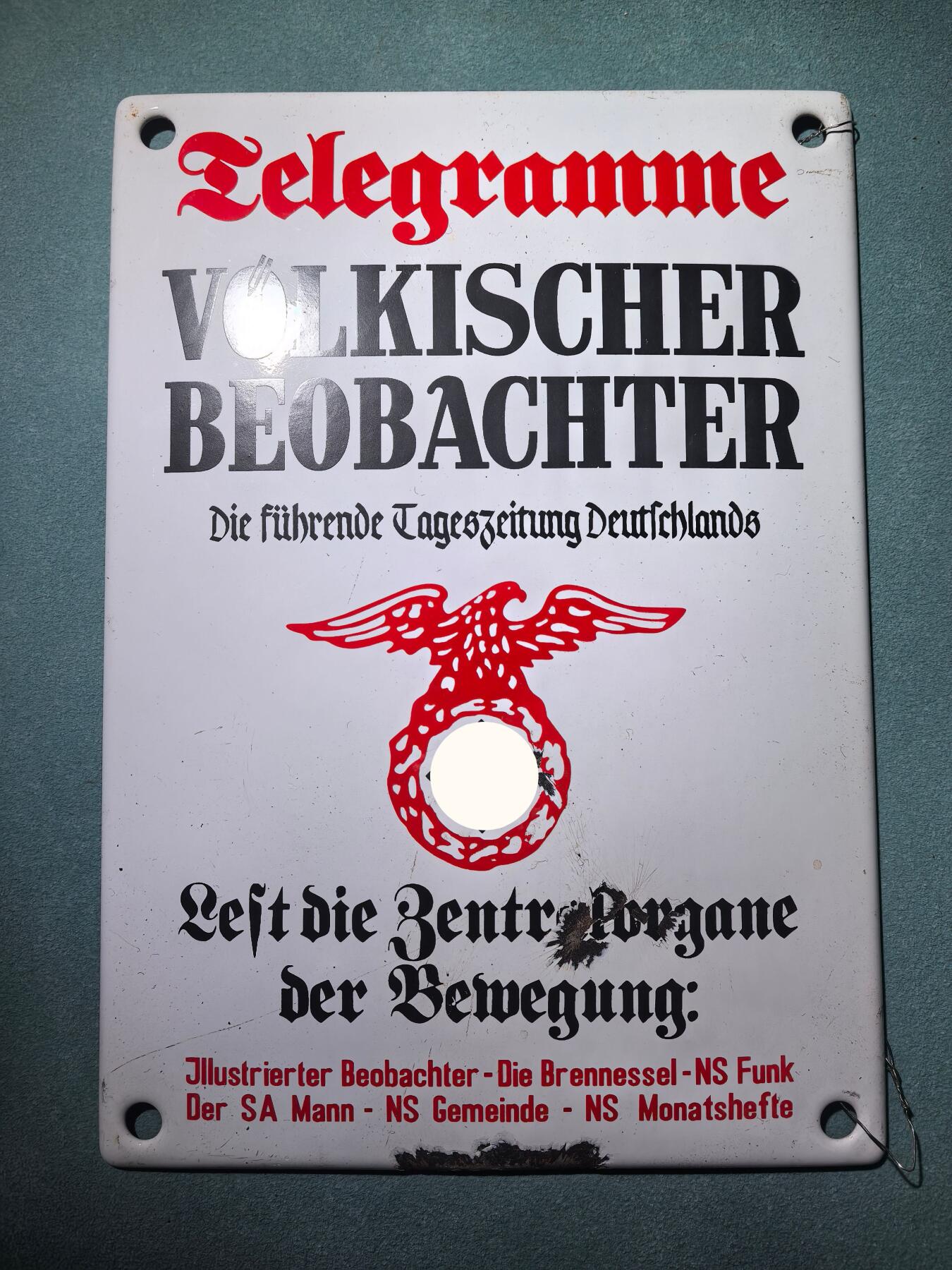 盛世勋华——号角文化勋章邮票专场拍卖第286期 德国（1939）普鲁士民事登记处大尺寸搪瓷门牌 长35厘米宽30厘米 极为少见