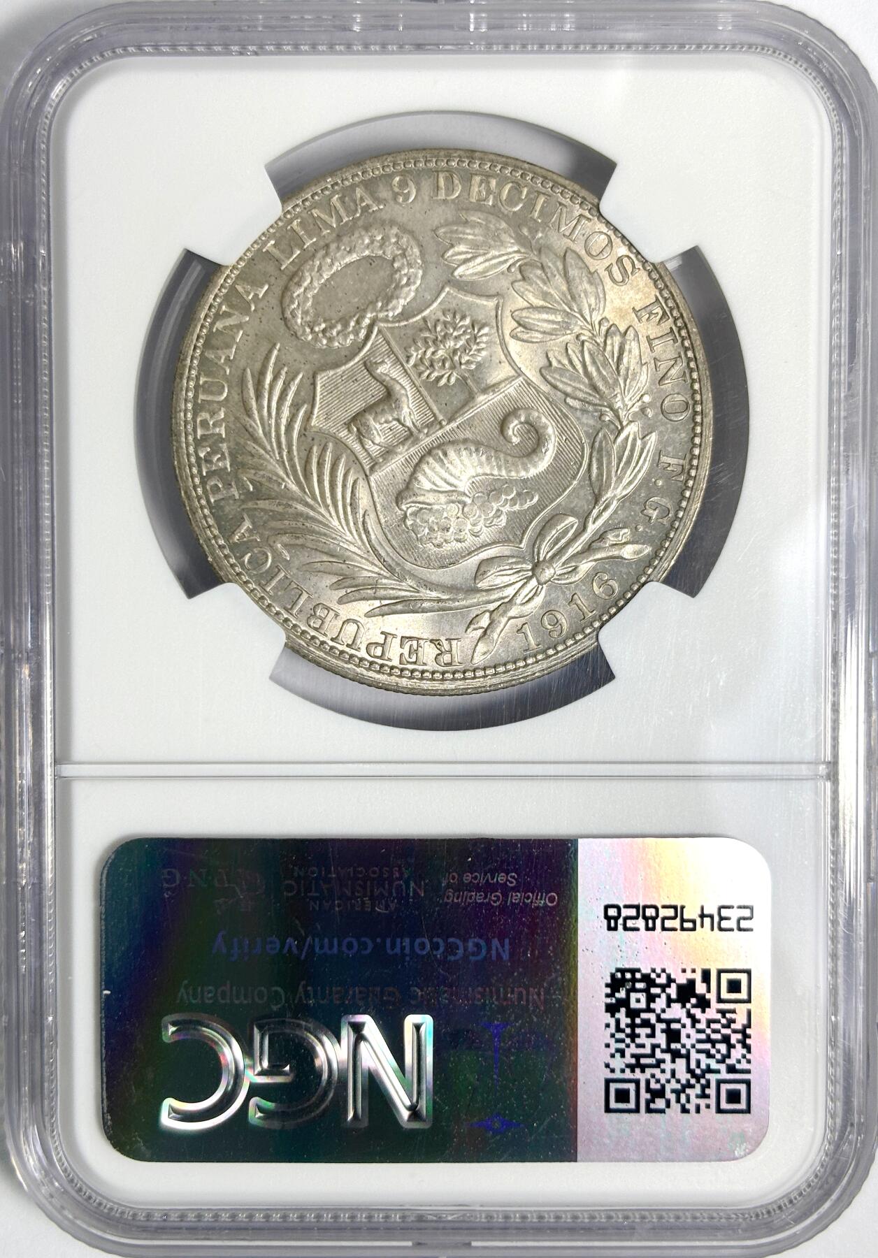 【雨安】【世界币章112-113期】周五/周六 两场连拍 2025-11-01 周六 19:30 保真 8秒倒数自动落锤 高效拍卖 [评级美洲] Peru 秘鲁 1索尔 KM#0196 (1864-1916) 自由女神坐像 1916年 NGC-MS63