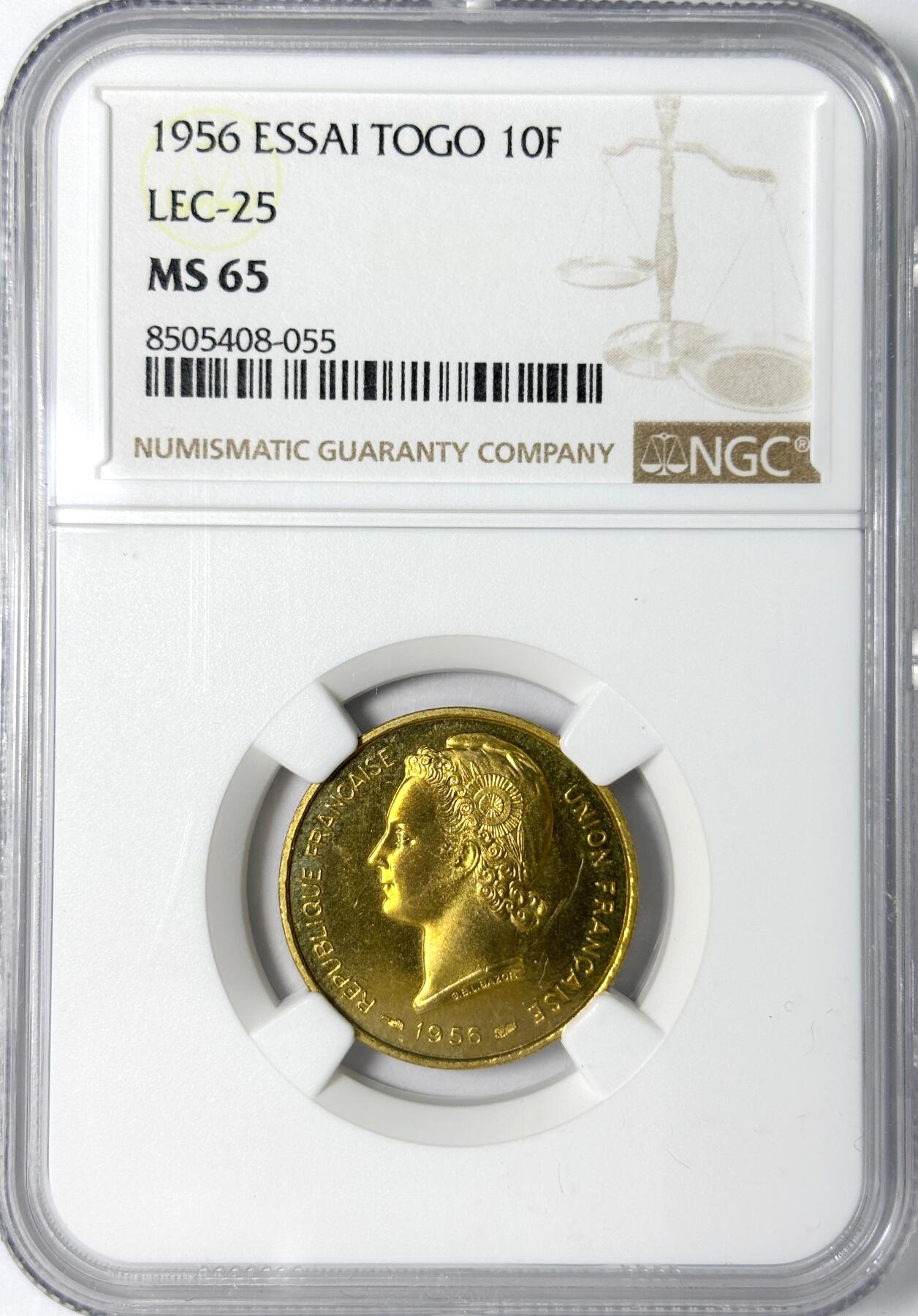 【雨安】【世界币章112-113期】周五/周六 两场连拍 2025-11-01 周六 19:30 保真 8秒倒数自动落锤 高效拍卖 [评级样币] Togo 多哥 10法郎 1956年 样币 NGC-MS65