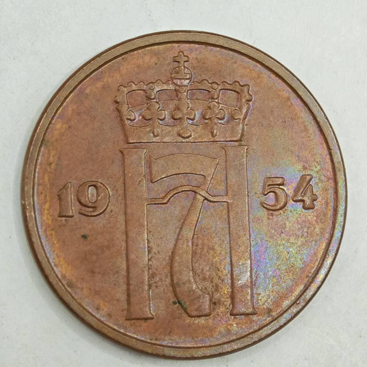 【淘币小摊】限时拍第七百八十四拍  老铜币场  满百包邮可预留两周  周一统一发货  挪威1954年5欧尔铜币