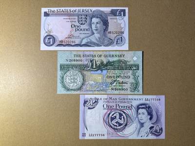 《艾美收藏》第218期-11.2周日外币荟萃 - 泽西、根西、马恩岛1镑3张 UNC 全部无4