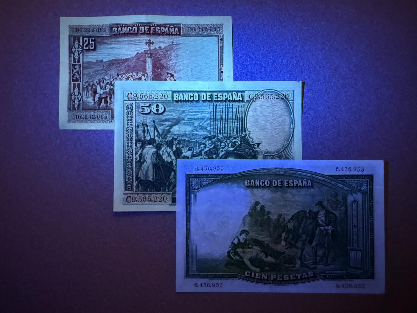 《艾美收藏》第218期-11.2周日外币荟萃 西班牙25、50、100比塞塔3张 AU 1928-31年老版本