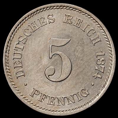 修遠堂世界钱币第九十一期 - 1874年德国5芬尼 A厂铭 带光