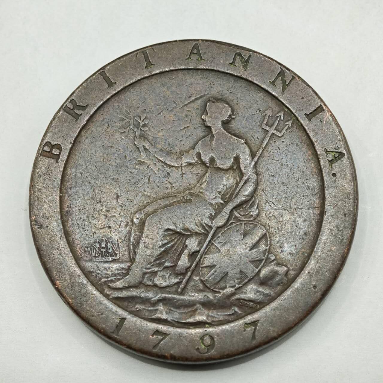 【淘币小摊】限时拍第七百八十四拍  老铜币场  满百包邮可预留两周  周一统一发货  英国1797年乔治三世一便士车轮铜币