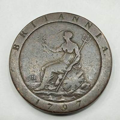 【淘币小摊】限时拍第七百八十四拍  老铜币场  满百包邮可预留两周  周一统一发货  - 英国1797年乔治三世一便士车轮铜币