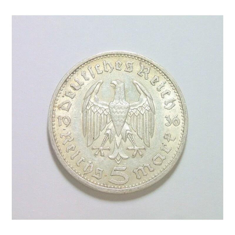 【银】德国第三帝国1936年A版 兴登堡5马克银币 带原光