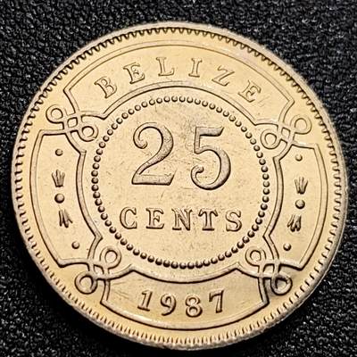 泉币菌-第123场-精品福利场(115场之后的本周末发货，感谢理解) - 原光品相  1987年 英属伯利兹25分铜镍币  伊丽莎白二世 23.5mm 