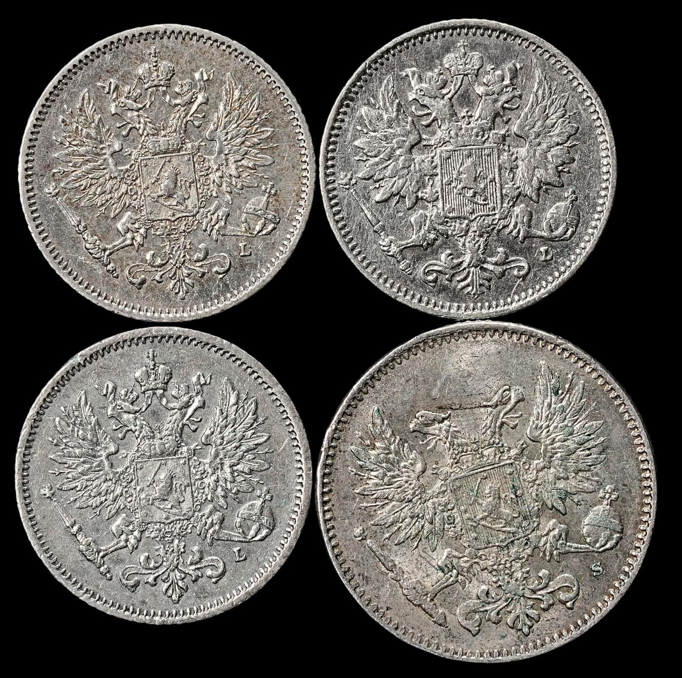 修遠堂世界钱币第九十一期 芬兰小银币4枚 总重6.31g