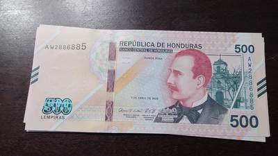 世界钱币～微拍第212期暨2025年第52期  部分库存清仓选号 - 2022年洪都拉斯500伦皮拉 全新绝品无47尾号885