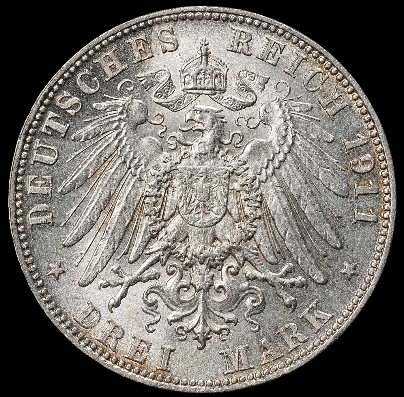 修遠堂世界钱币第九十一期 1911年巴伐利亚摄政王90大寿纪念3马克银币 带光