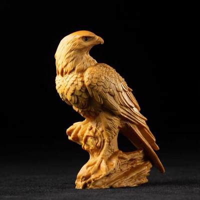 听雨轩（14）木雕 - 黄杨木雕老鹰摆件大展宏图手把件 8cm