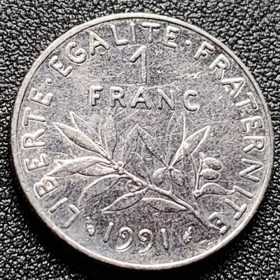 泉币菌-第122场-精品福利场 - 法国早期（1991年）1法郎镍币  播种女神 入欧前 末版 绝版币