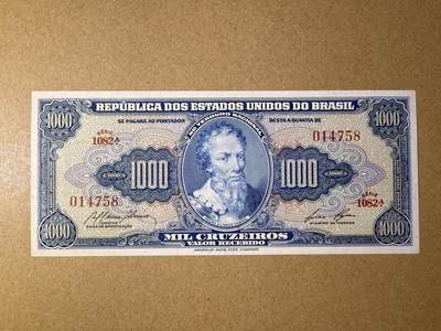 《艾美收藏》第218期-11.2周日外币荟萃 - 巴西1000克鲁塞罗 UNC 1953年稀少老版本