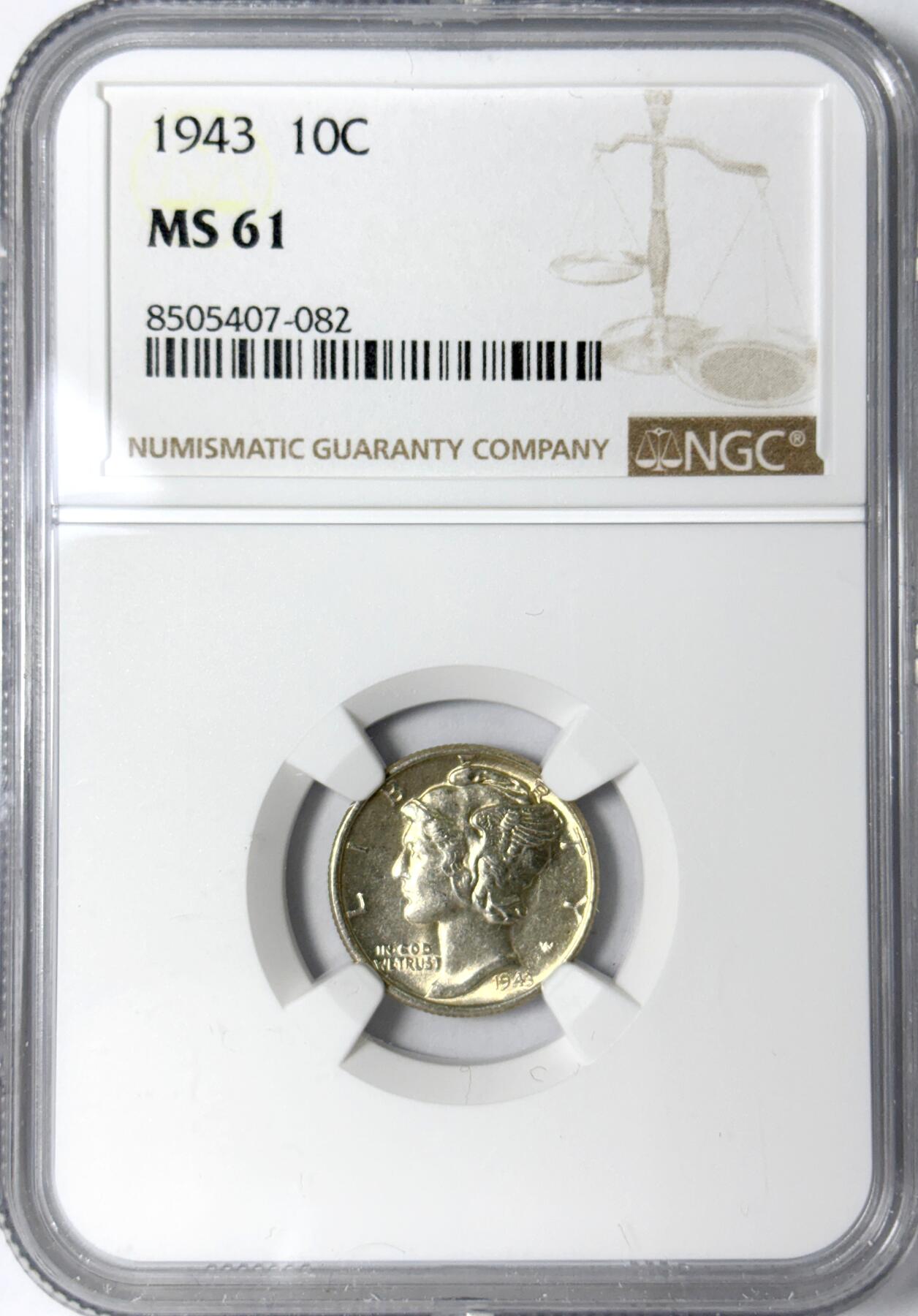 【雨安】【世界币章112-113期】周五/周六 两场连拍 2025-11-01 周六 19:30 保真 8秒倒数自动落锤 高效拍卖 [评级美洲] USA 美国 10分 (1916-1945) 小飞人 1943年 NGC-MS61