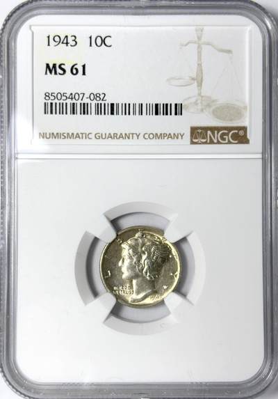 【雨安】【世界币章112-113期】周五/周六 两场连拍 2025-11-01 周六 19:30 保真 8秒倒数自动落锤 高效拍卖 - [评级美洲] USA 美国 10分 (1916-1945) 小飞人 1943年 NGC-MS61