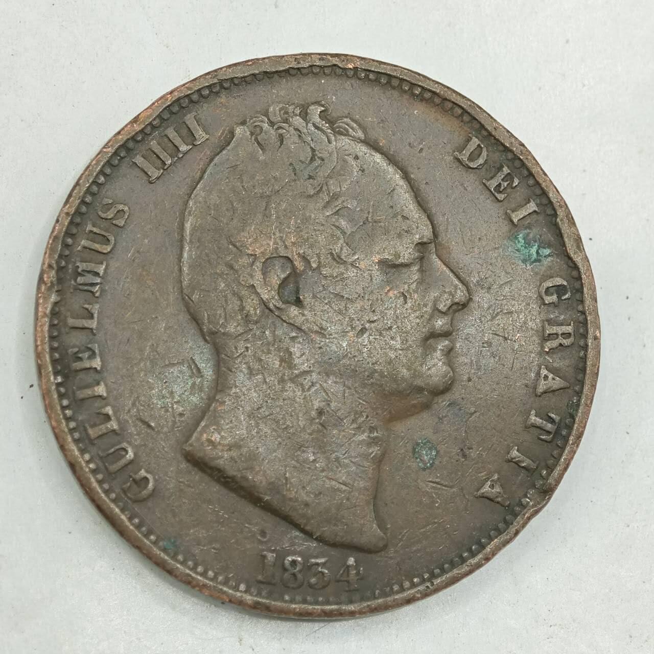 【淘币小摊】限时拍第七百八十四拍  老铜币场  满百包邮可预留两周  周一统一发货  英国1834年威廉四世半便士铜币