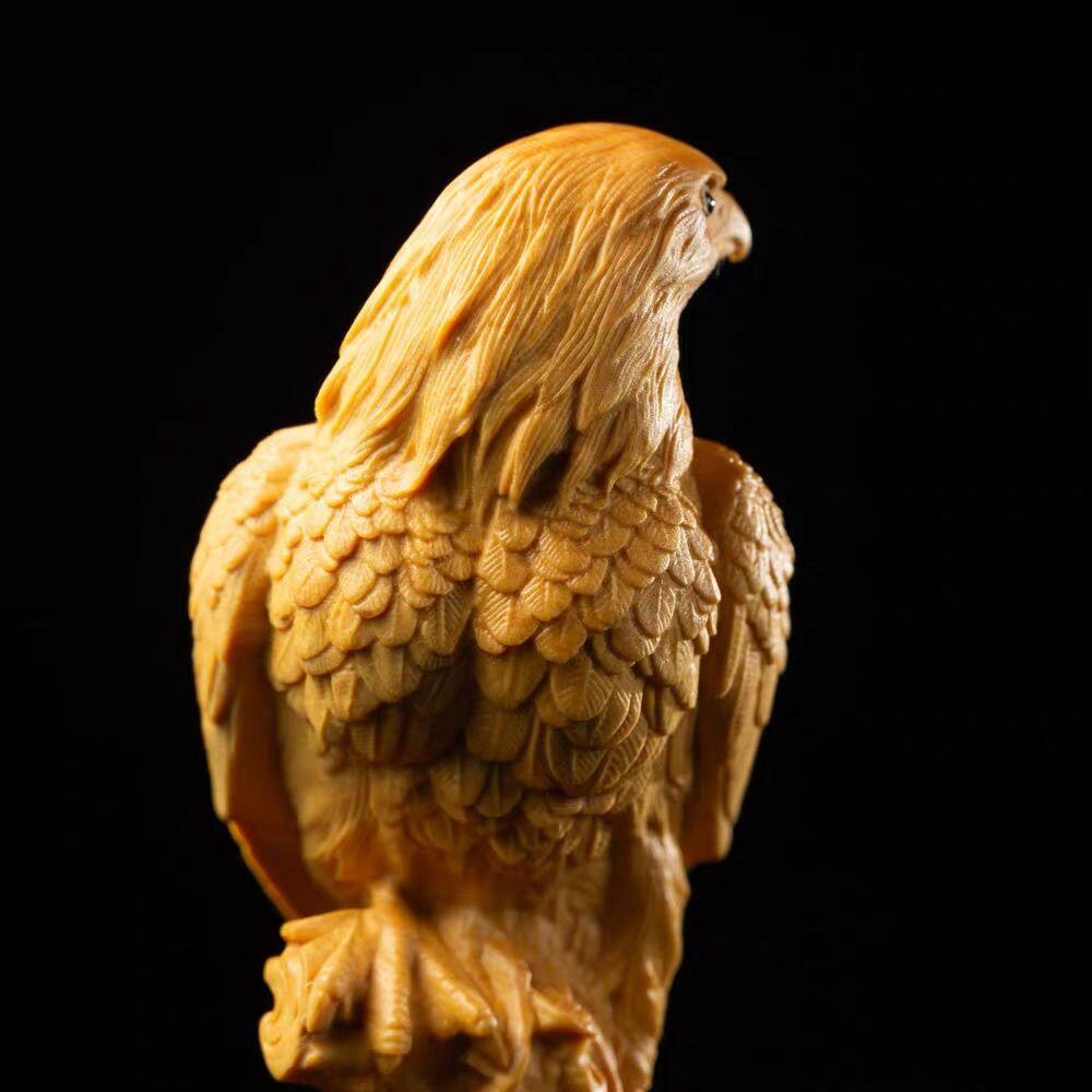 听雨轩（14）木雕 黄杨木雕老鹰摆件大展宏图手把件 8cm