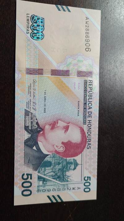 世界钱币～微拍第212期暨2025年第52期  部分库存清仓选号 - 2022年洪都拉斯500伦皮拉 全新绝品无47尾号906